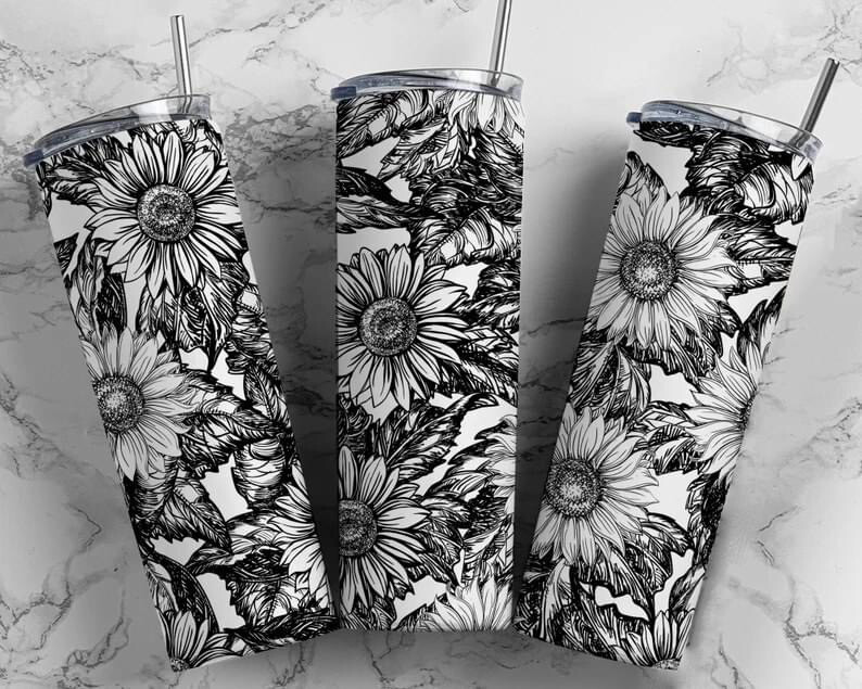Black And White Sunflower Sub Tumbler