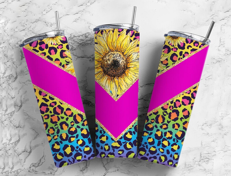 Sunflower/neon Cheetah Sub Tumbler