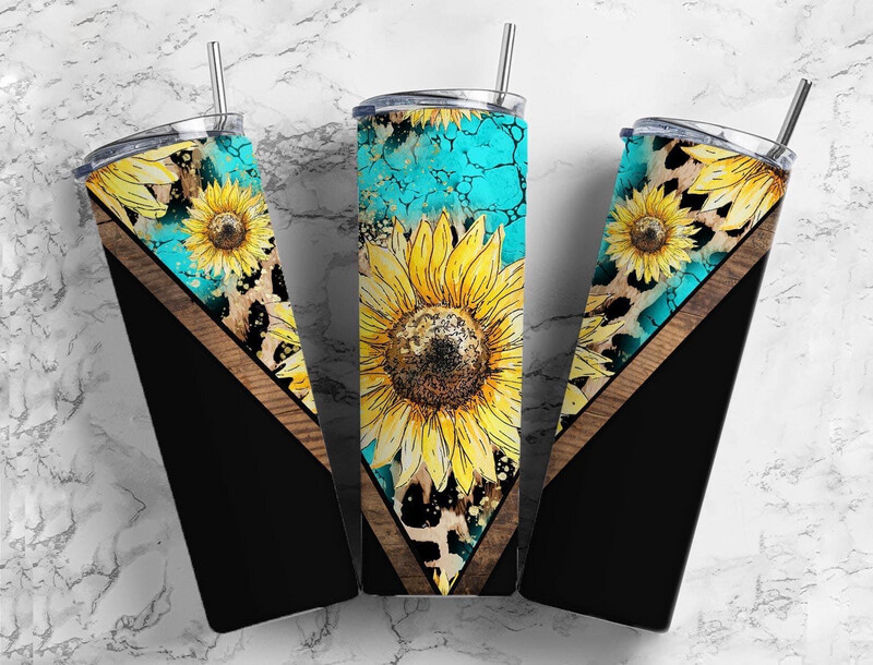 Teal Sunflower V split Sub Tumbler