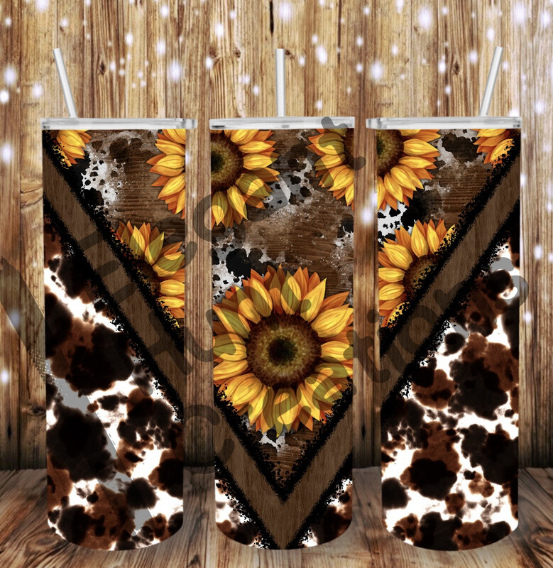 Cowhide/sunflower V Split Sub Tumbler