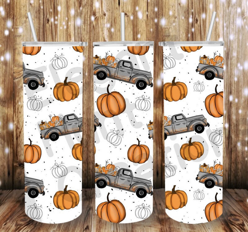 Pumpkin/truck With Skellie Sub Tumbler