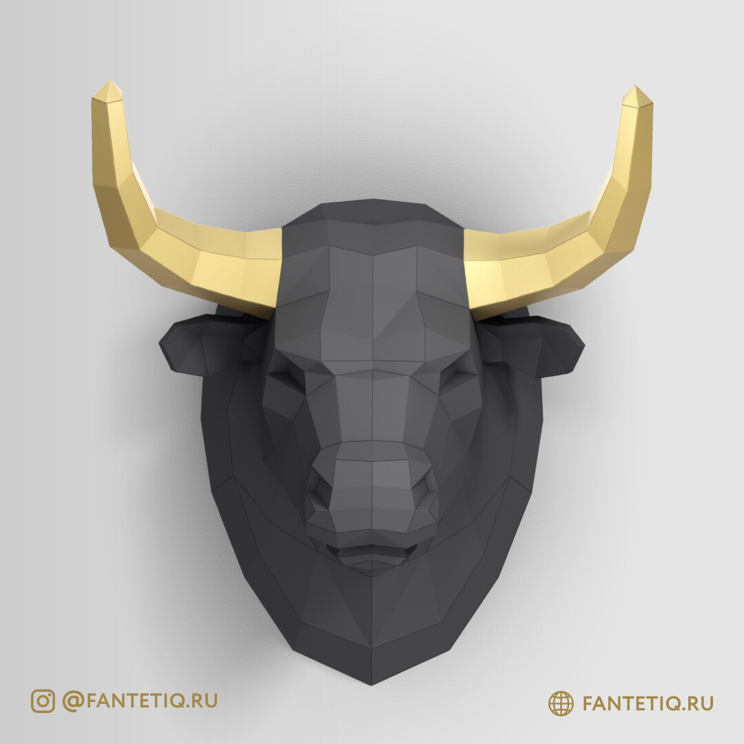DIY 3D Bull Head Animal PaperCraft Building Kit Wall Mount - NO Scissors Needed