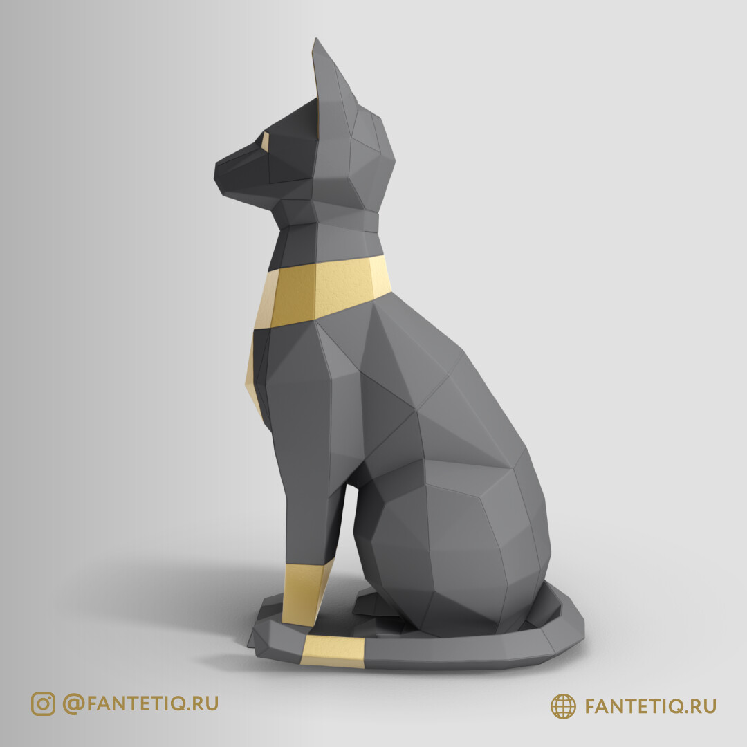 DIY Cat Papercraft sculpture sitting cat, Papercrafting, Low Poly animals pet 3D puzzle