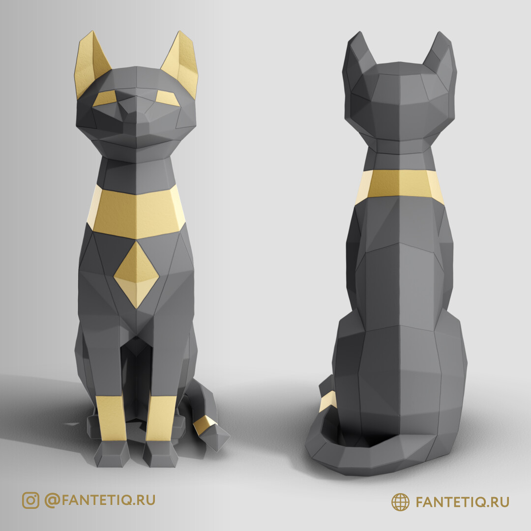 DIY Cat Papercraft sculpture sitting cat, Papercrafting, Low Poly animals pet 3D puzzle