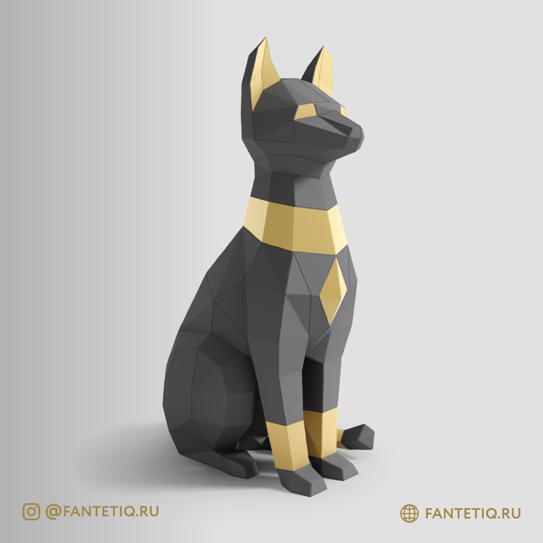 DIY Cat Papercraft sculpture sitting cat, Papercrafting, Low Poly animals pet 3D puzzle