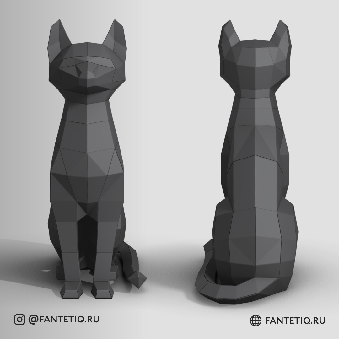 DIY Cat Papercraft sculpture sitting cat, Papercrafting, Low Poly animals pet 3D puzzle