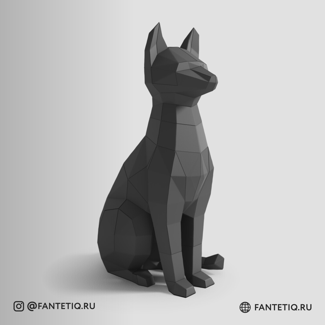 DIY Cat Papercraft sculpture sitting cat, Papercrafting, Low Poly animals pet 3D puzzle