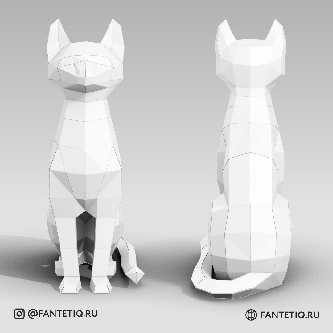 DIY Cat Papercraft sculpture sitting cat, Papercrafting, Low Poly animals pet 3D puzzle
