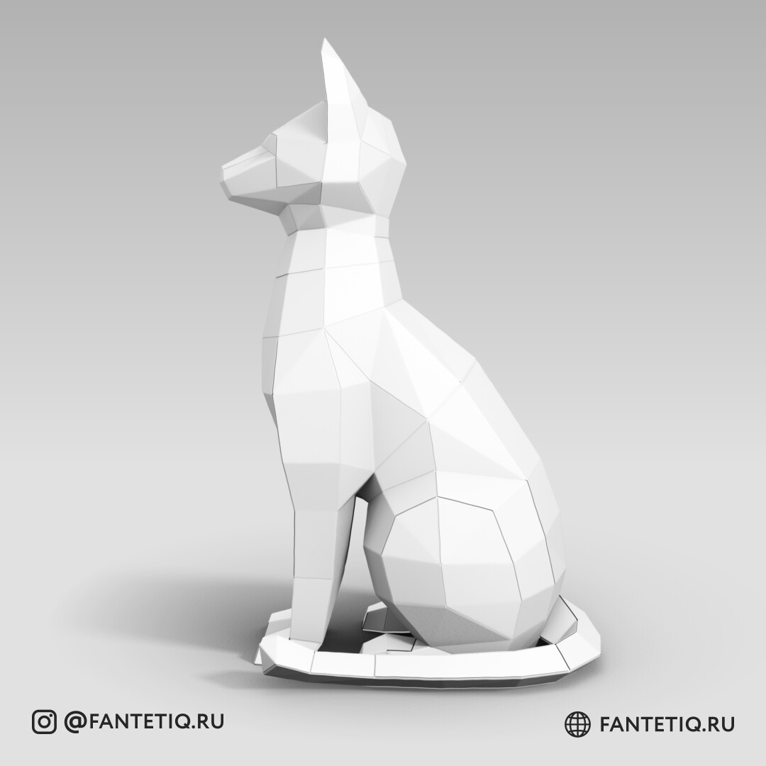 DIY Cat Papercraft sculpture sitting cat, Papercrafting, Low Poly animals pet 3D puzzle