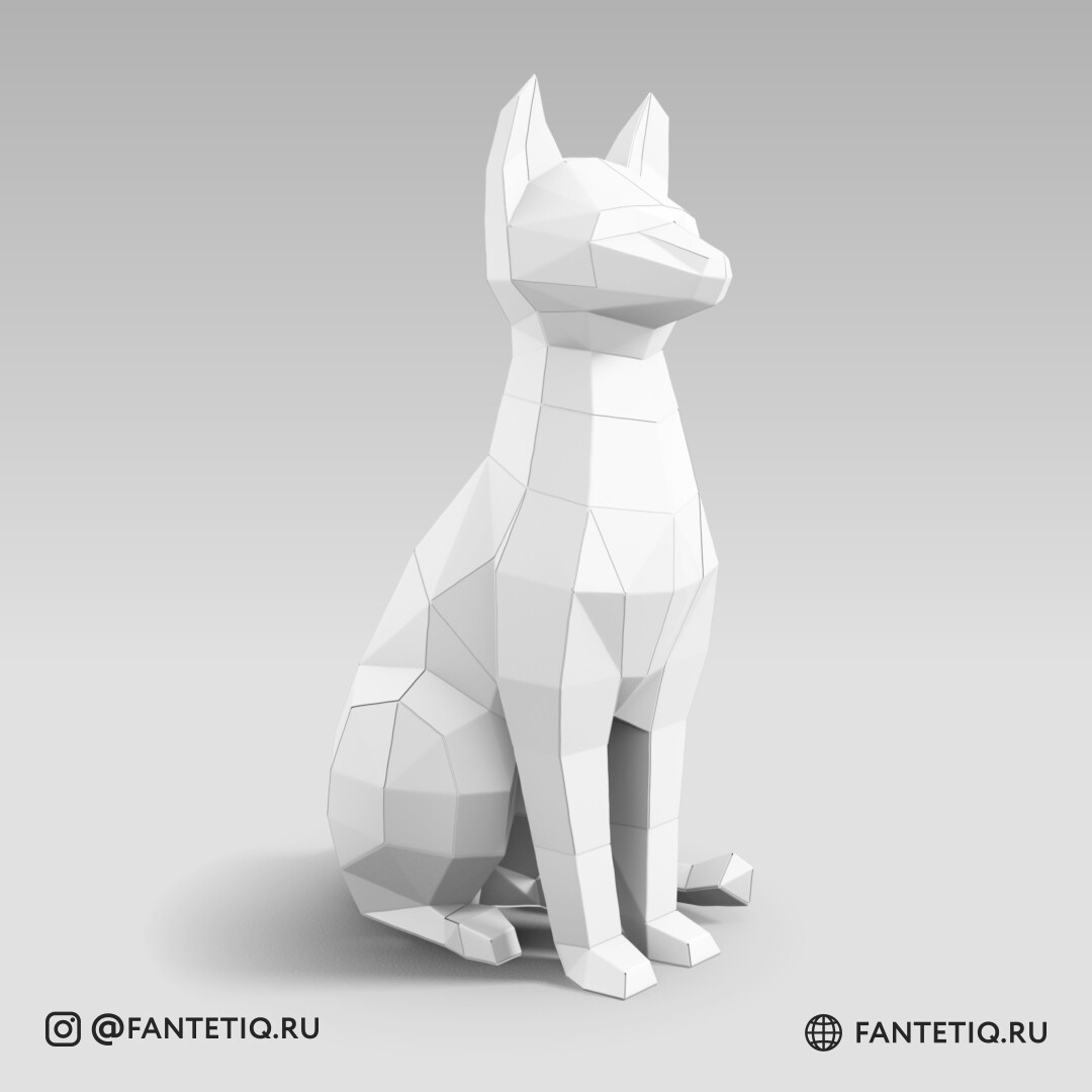 DIY Cat Papercraft sculpture sitting cat, Papercrafting, Low Poly animals pet 3D puzzle