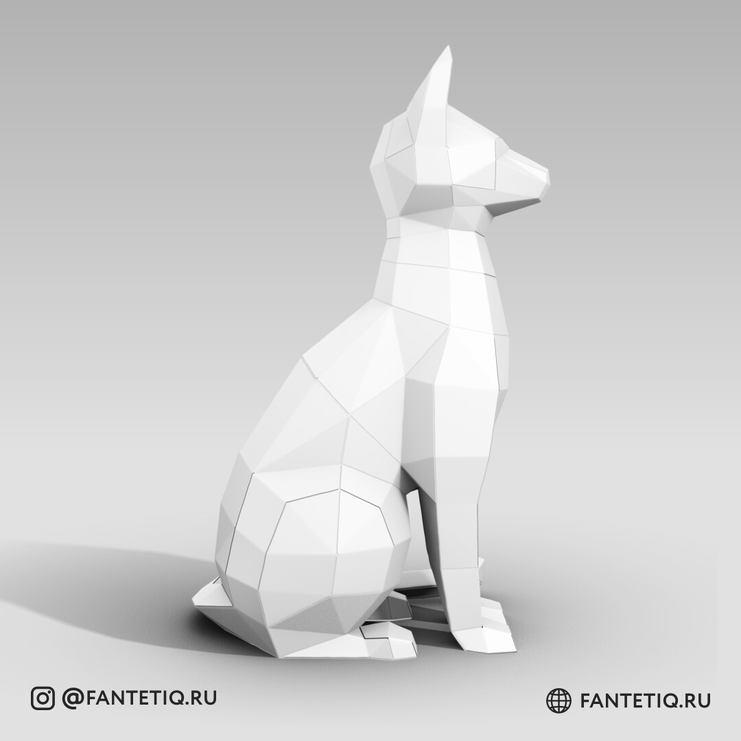 DIY Cat Papercraft sculpture sitting cat, Papercrafting, Low Poly animals pet 3D puzzle