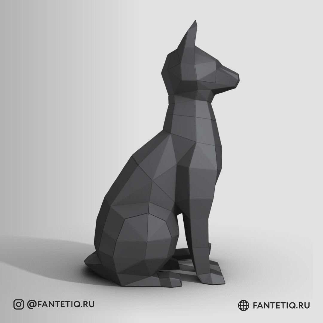 DIY Cat Papercraft sculpture sitting cat, Papercrafting, Low Poly animals pet 3D puzzle
