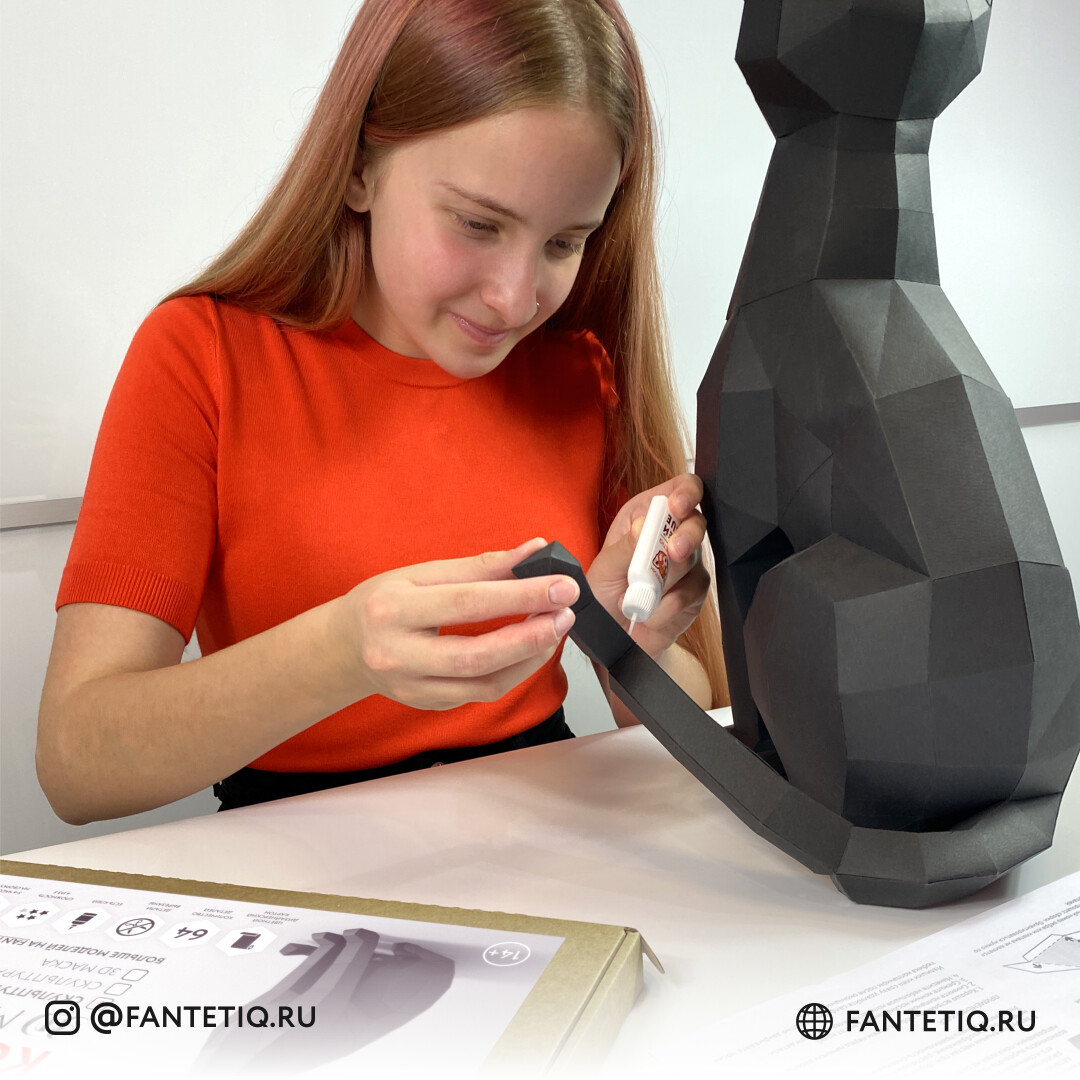 DIY Cat Papercraft sculpture sitting cat, Papercrafting, Low Poly animals pet 3D puzzle