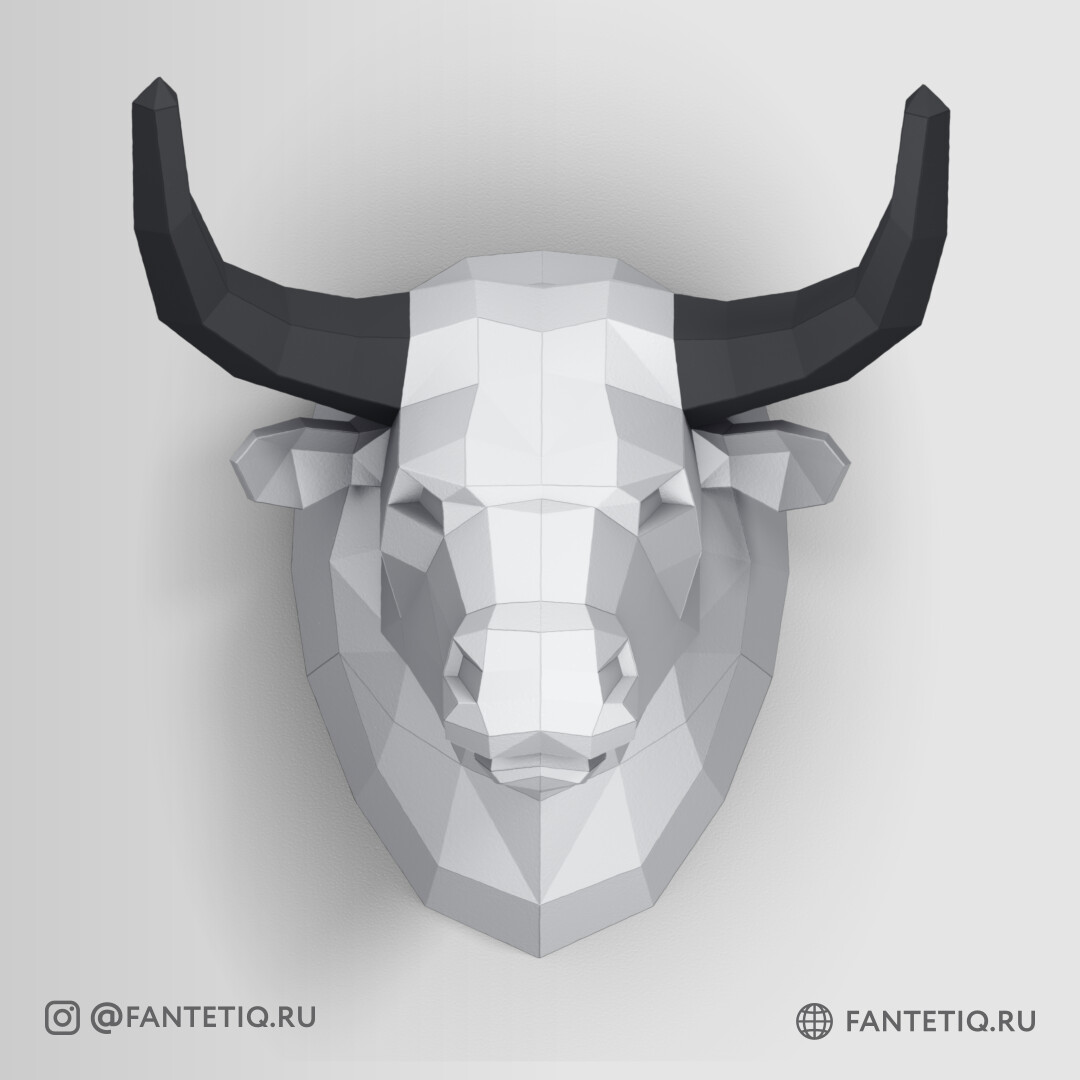 DIY 3D Bull Head Animal PaperCraft Building Kit Wall Mount - NO Scissors Needed