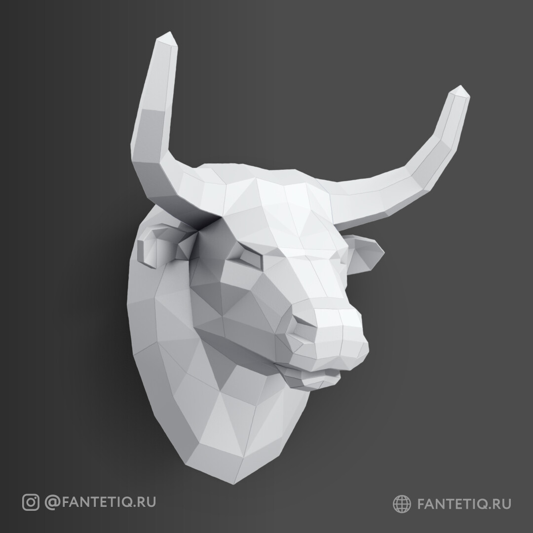 DIY 3D Bull Head Animal PaperCraft Building Kit Wall Mount - NO Scissors Needed