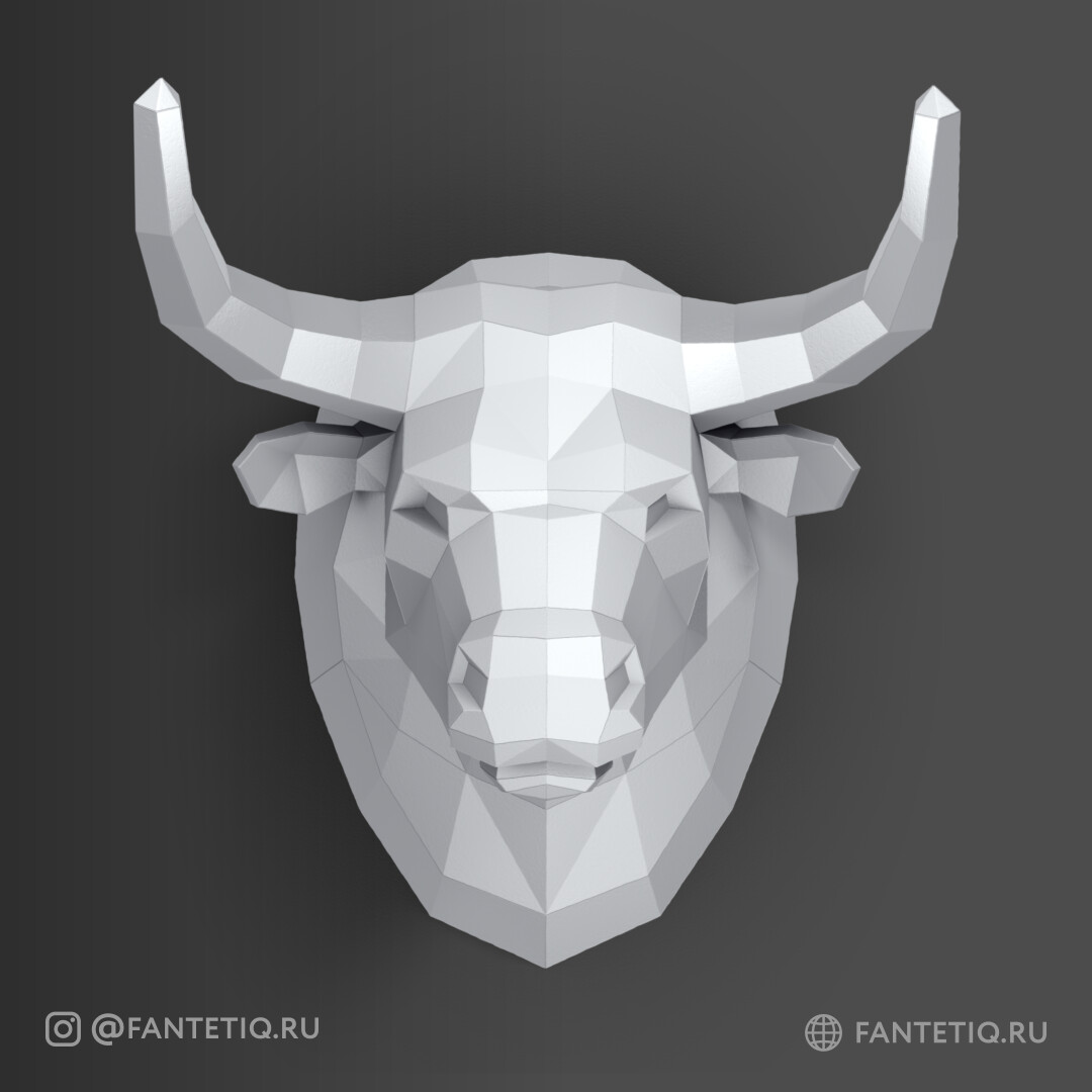 DIY 3D Bull Head Animal PaperCraft Building Kit Wall Mount - NO Scissors Needed