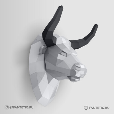 DIY 3D Bull Head Animal PaperCraft Building Kit Wall Mount - NO Scissors Needed