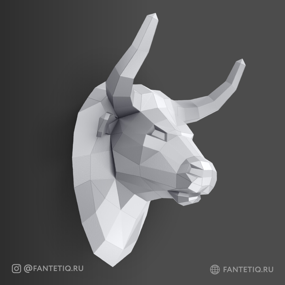 DIY 3D Bull Head Animal PaperCraft Building Kit Wall Mount - NO Scissors Needed