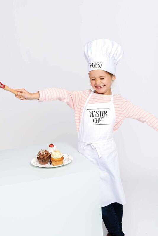 Personalised Children&#39;s Master Chef Apron &amp; Hat Gift Set