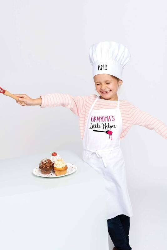 Personalised Children&#39;s Little Helper Apron &amp; Chefs Hat Gift Set