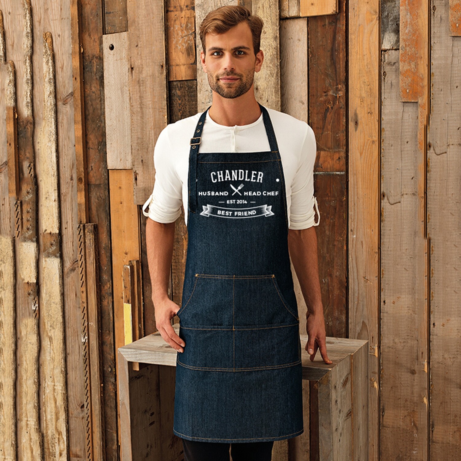 Unique Personalised Denim Apron for Husbands, Wives, Friends