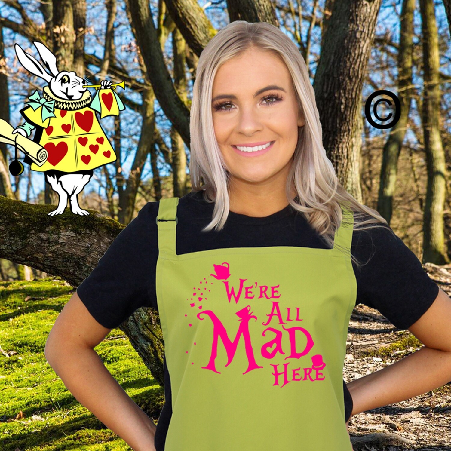 Alice in Wonderland Apron. We're All Mad Here