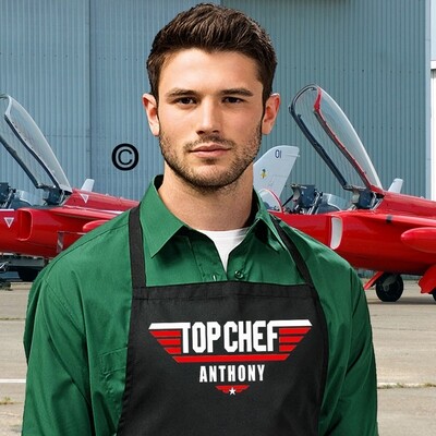 Personalised Top Chef Style Top Gun Apron.