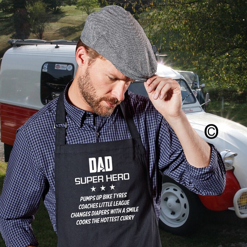 Dad Super Hero Apron Personalised Add His 4 Super Powers.