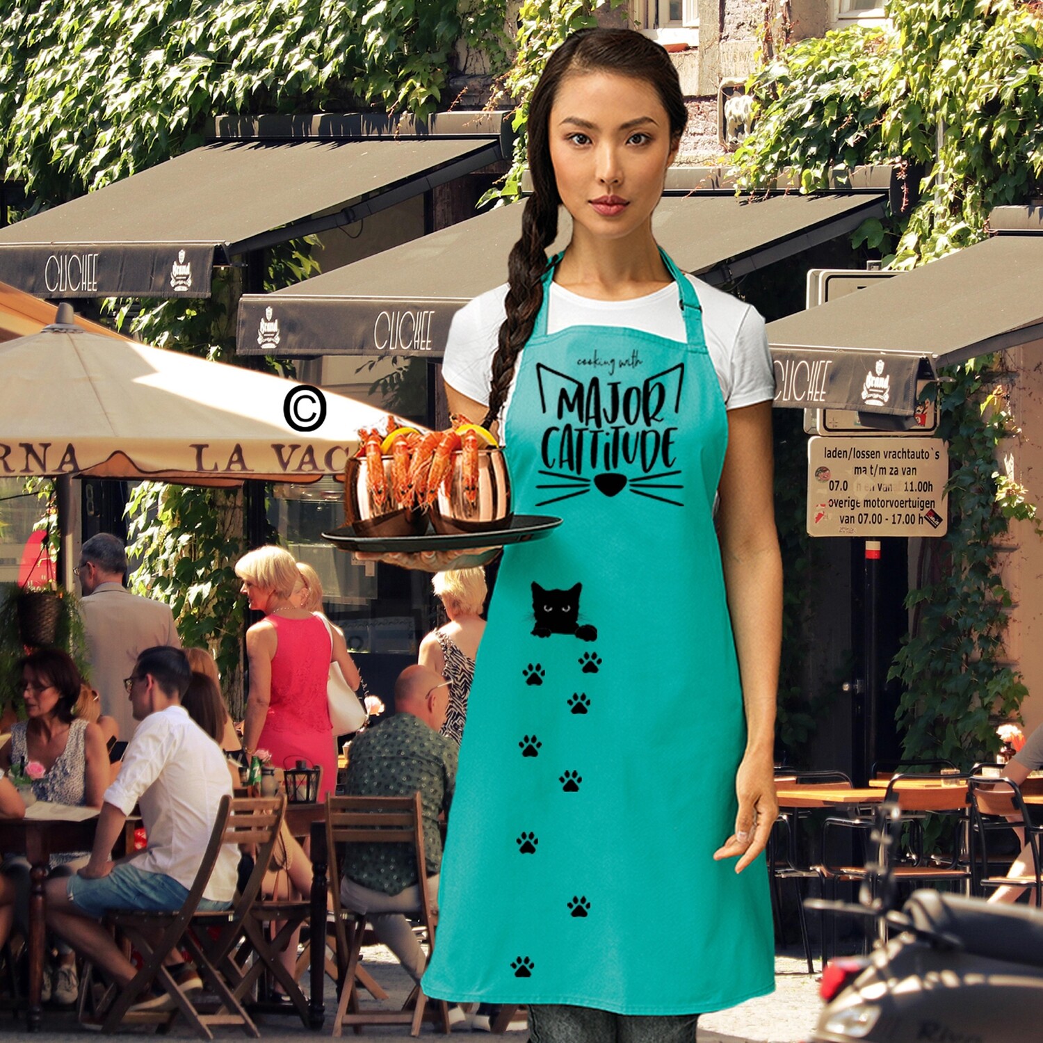 Cat Lovers Apron with Cat &amp; Paw Prints