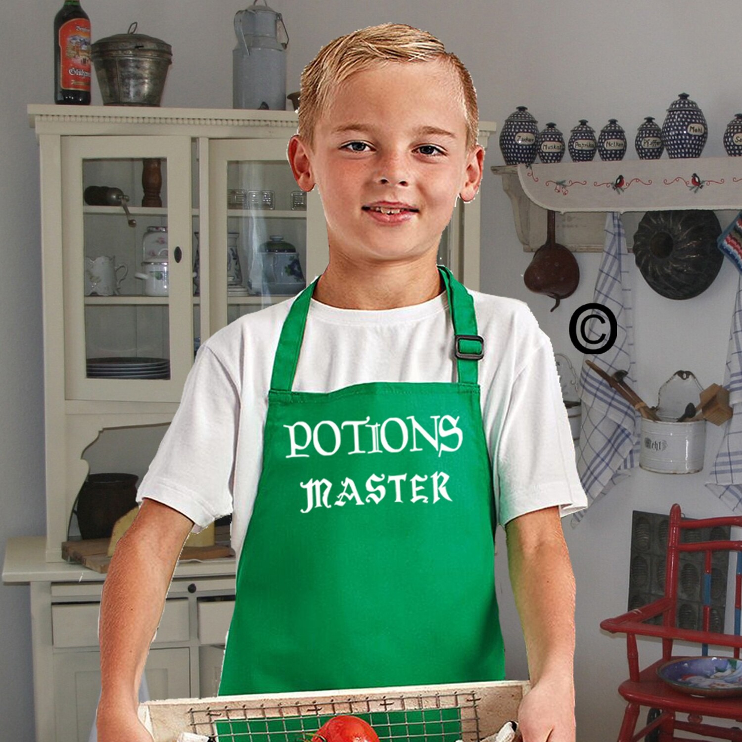 Childrens Wizard &amp; Witches Apron. Junior Potions Master, in 12 Colours and 22 Print Colours.