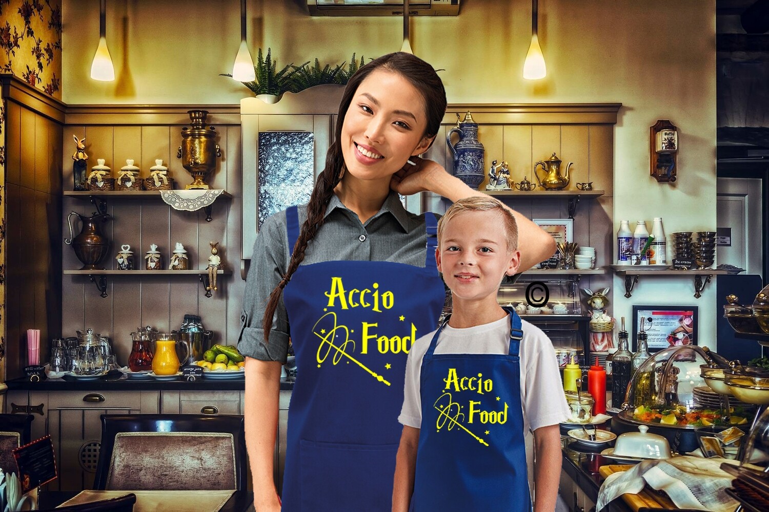 Accio Food Adult &amp; Child Set Wizards Apron.