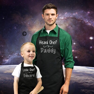 Personalised Head Chef, Little Chef Apron Set in 12 Colours.