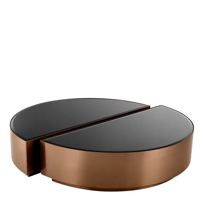 Table basse élégante en verre teinté et métal brossé