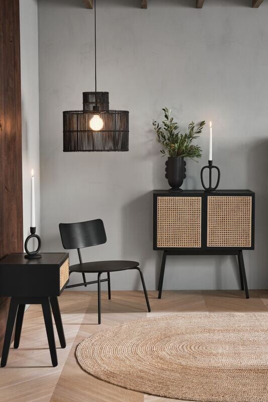 Commode en bois et rotin