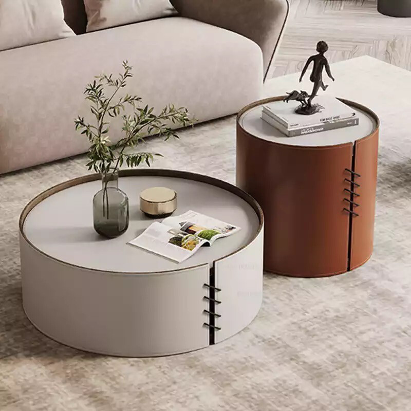 Table basse en cuir minimaliste