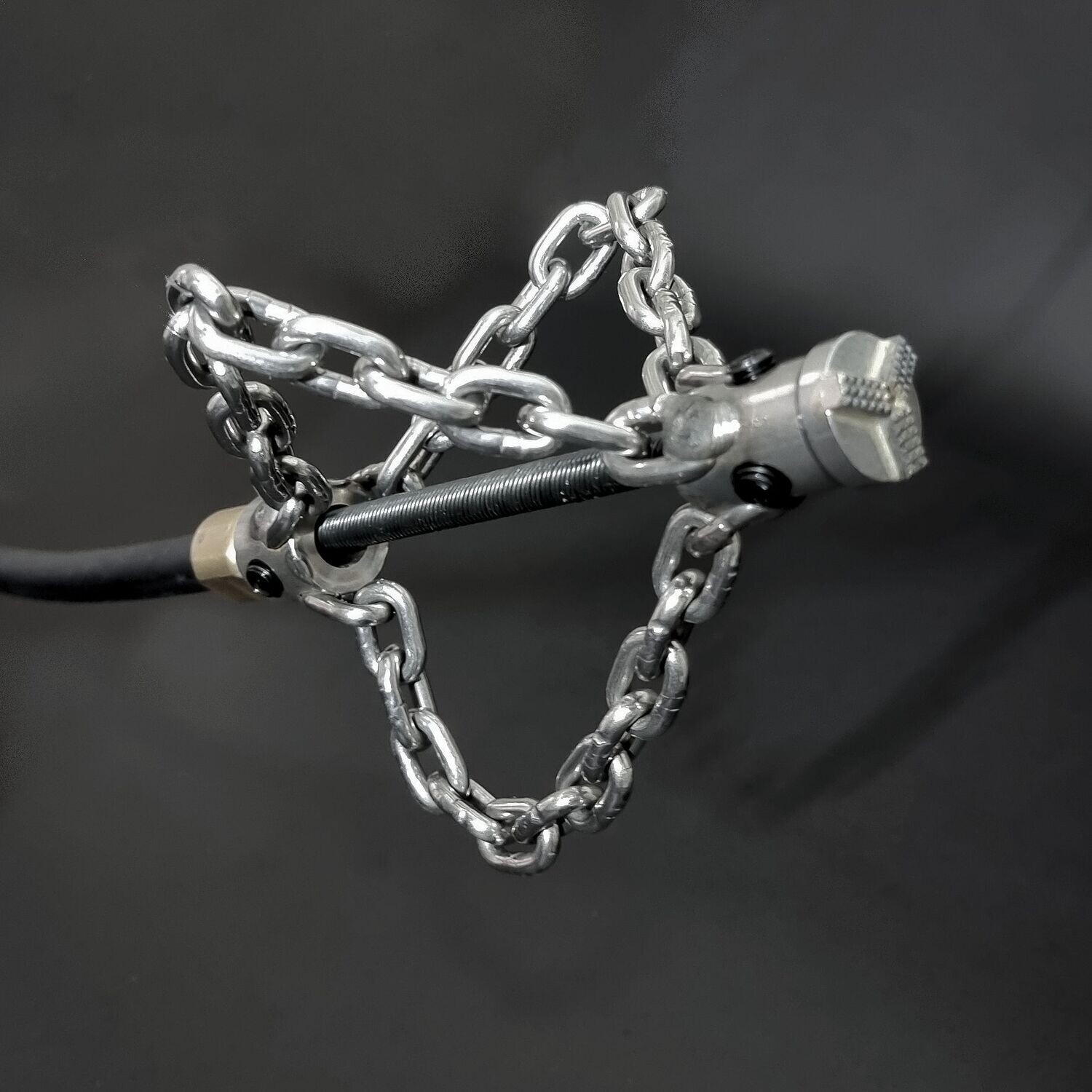 Lightweight - Plain Chain With Drill Head used with Ridgid snake drain and Boldan toilet auger for obstruction removal and cleaning limescale in PVC pipes 