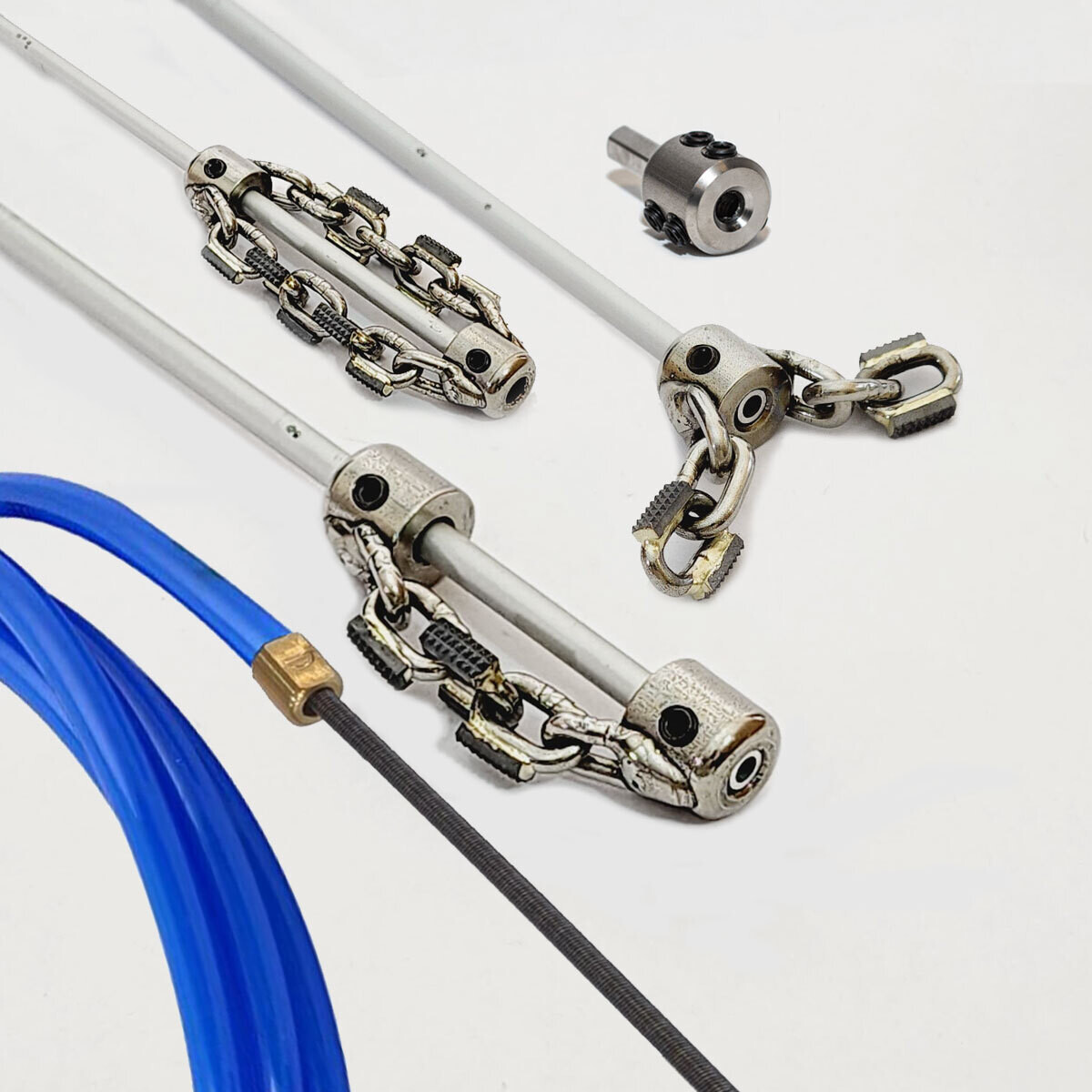 This is a plumbing snake kit with cyclone chain and tiger chain.