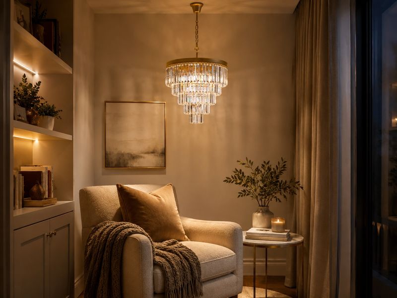 CLEAR CRYSTAL 5 TIER CHANDELIER S/GOLD