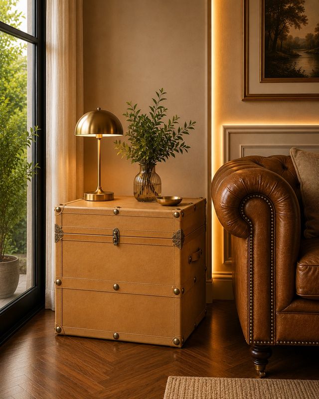 ANTIQUE LEATHER TRUNK CUBE