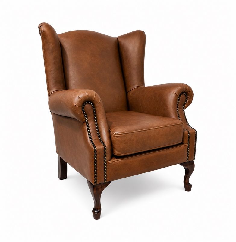WINGBACK ARM CHAIR  LEATHER PLAIN BACK