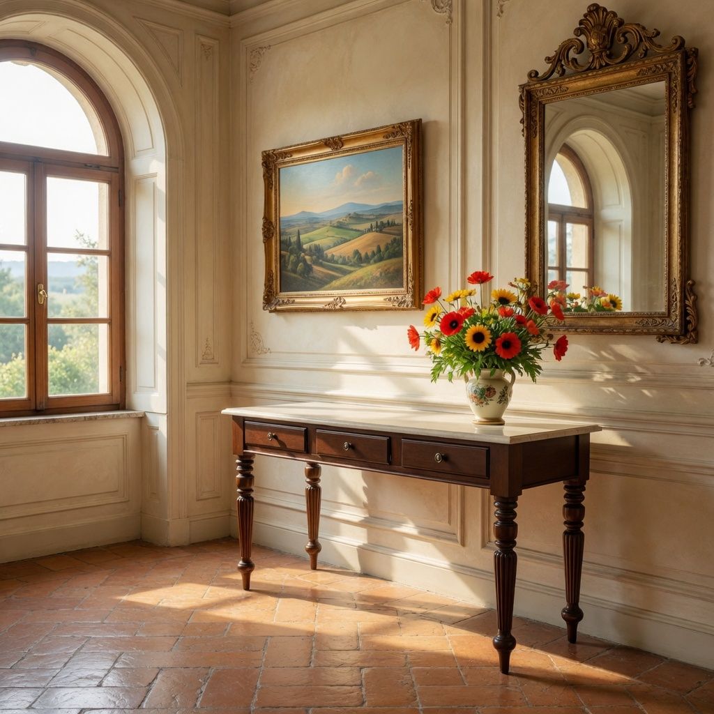 REEDED CONSOLE 3DRW MARBLE TOP