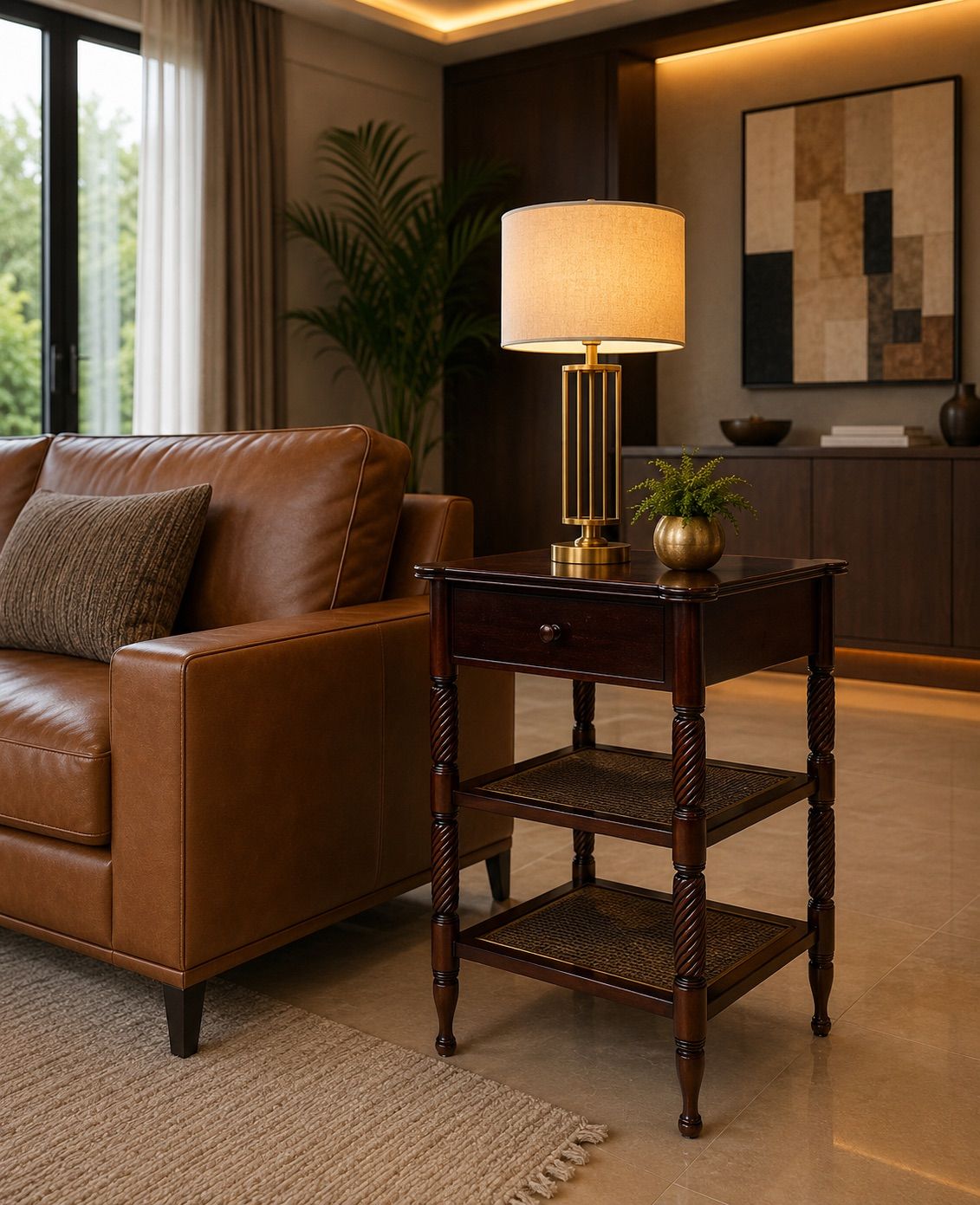 OKA TABLE LG - RATTAN INLAY