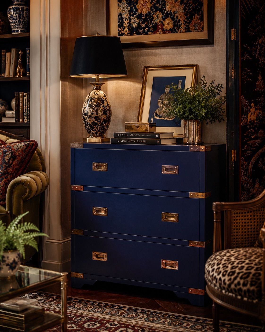 CHENA CHEST - POLISHED BLUE LACQUER FINISH