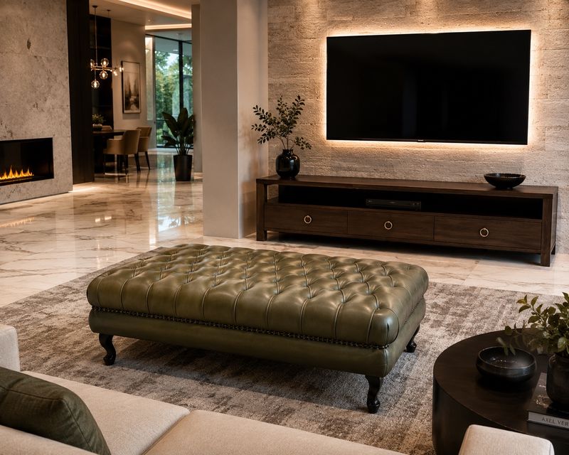 Ottoman - Leather with Tufted Top