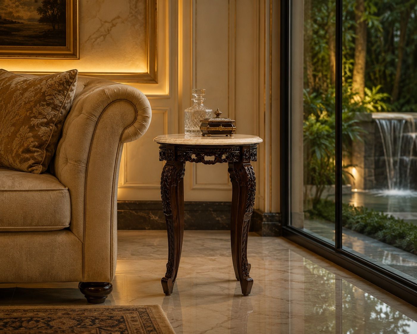 TORCHERE SIDE TABLE - MARBLE TOP