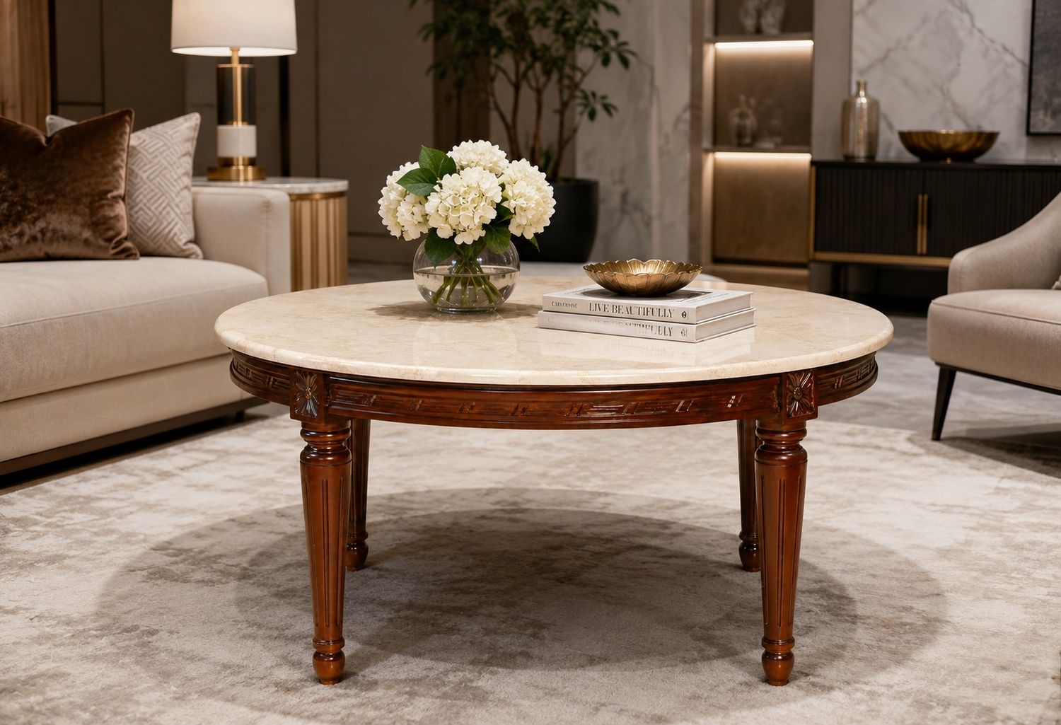 COFFEE TABLE STR LEG MARBLE 90