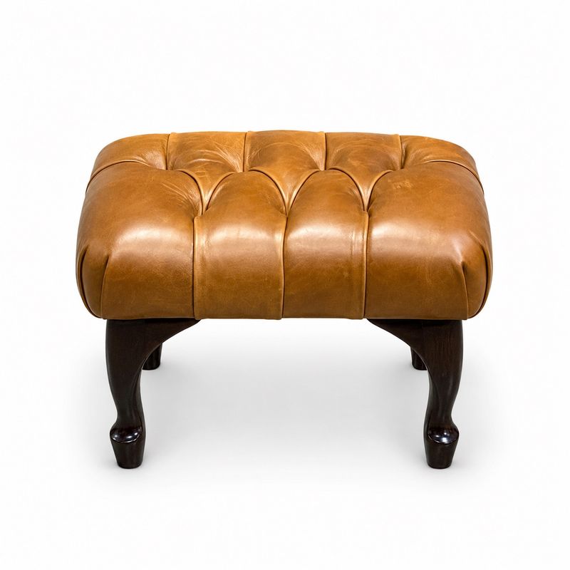 Footstool - Leather with Tufted Top