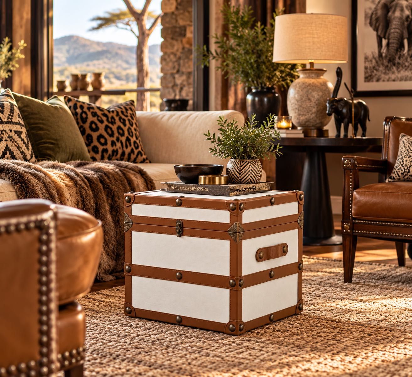 ANTIQUE LEATHER TRUNK CUBE