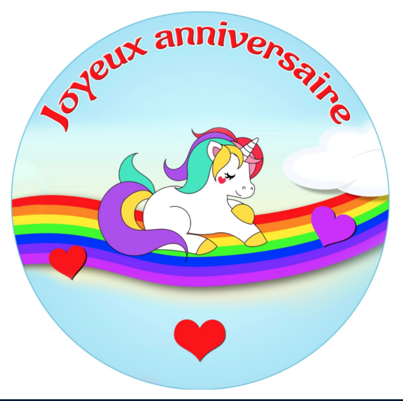 Photo   sur gateau. ronde  20 cm , Licorne