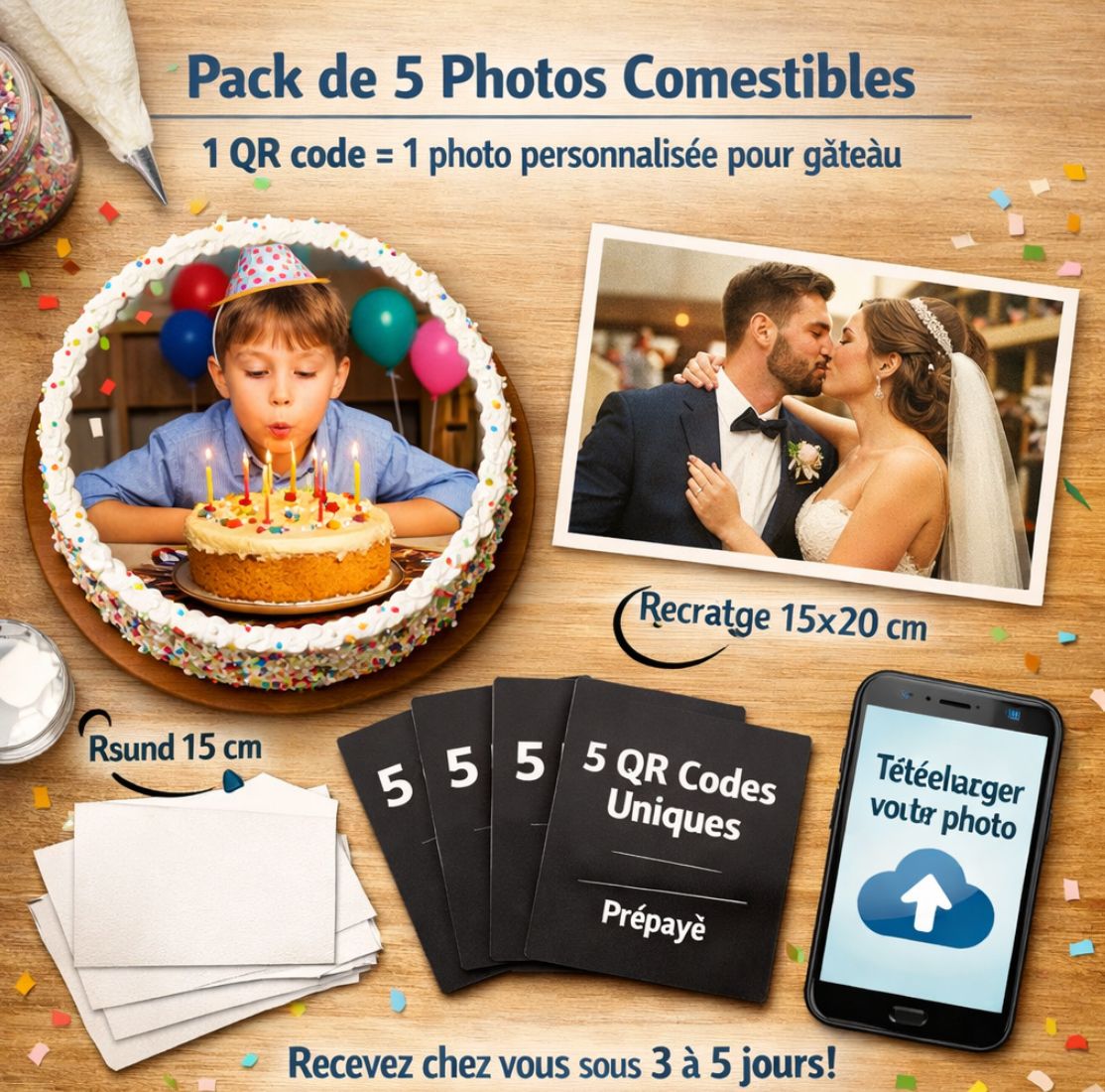 Pack 5 QR code unique format A5 plastisucre rond de 15 cm ou rectangle de 15 par 20 cm